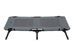 Grey elevated pet bed with mesh center and black legs