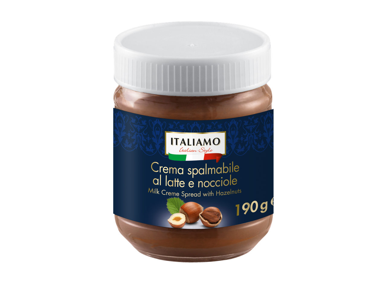 Italiamo Milk Creme Spread with Hazelnuts, 190g jar