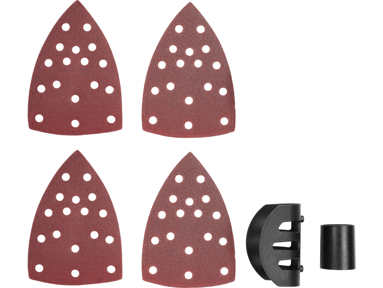 Parkside® Sander Assortment: 4 triangular sanding sheets, dust extraction adapter, and sleeve