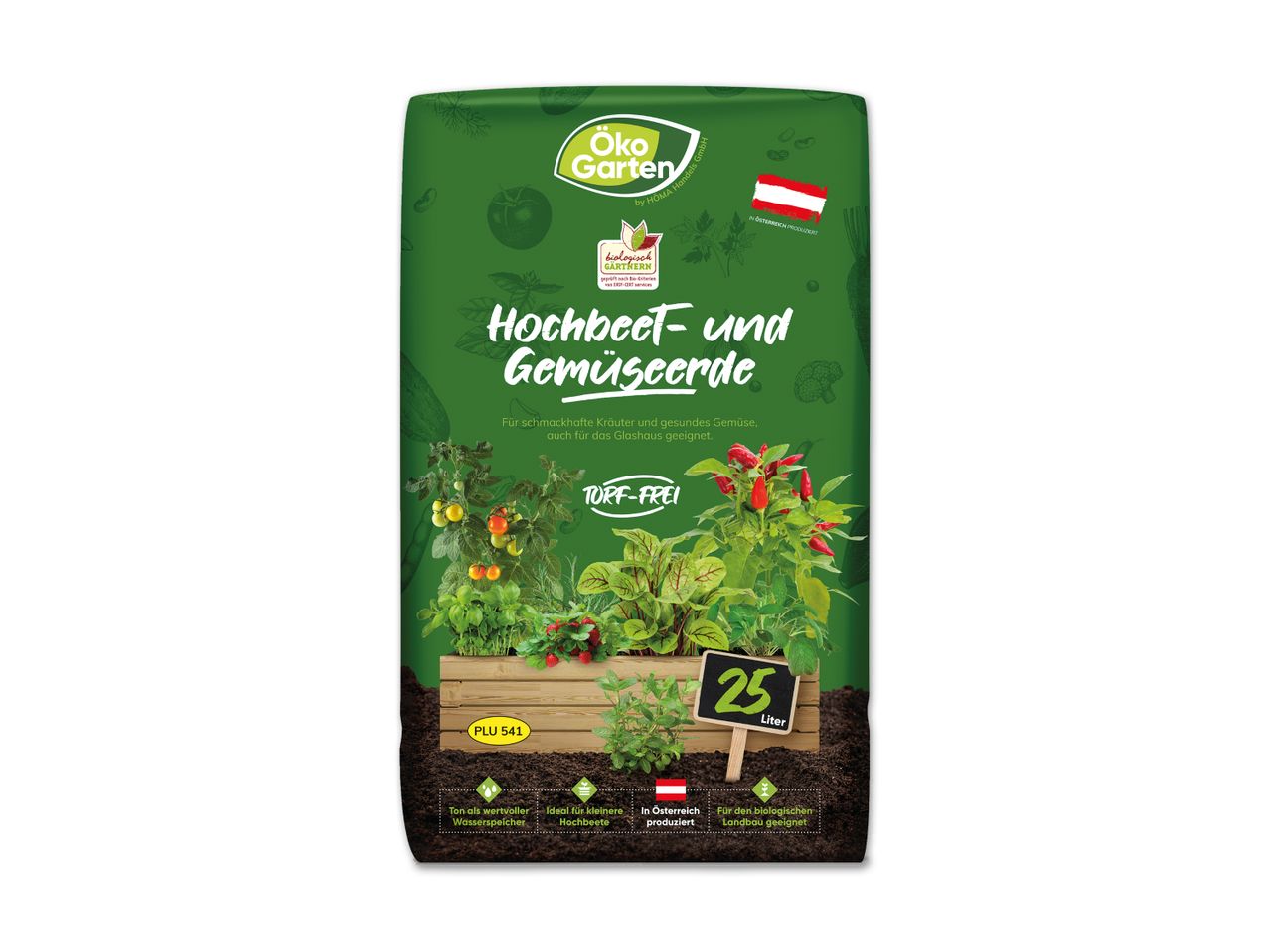 Öko Garten Hochbeet- und Gemüseerde, 25 Liter.