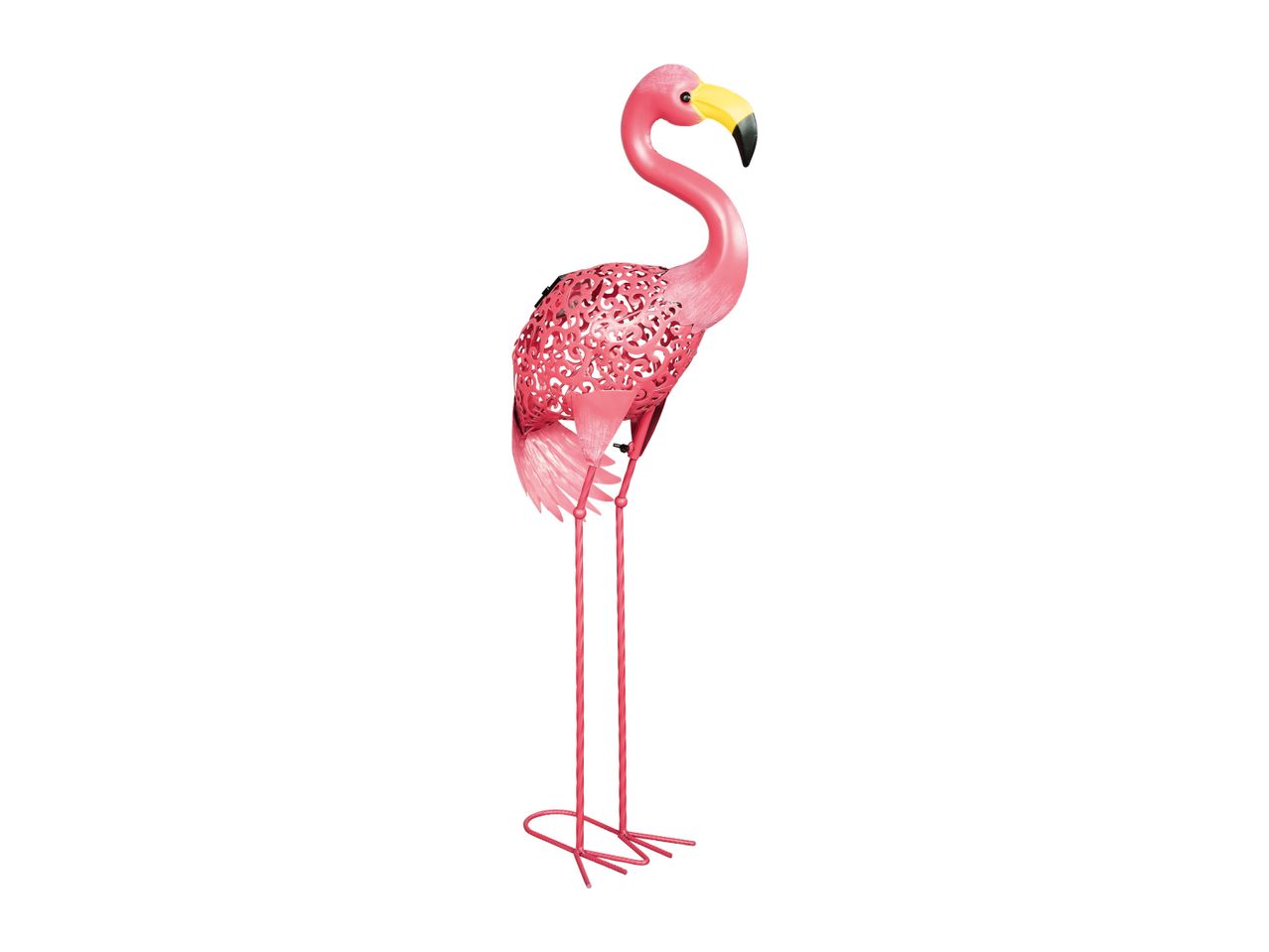 Pink metal flamingo garden decoration.