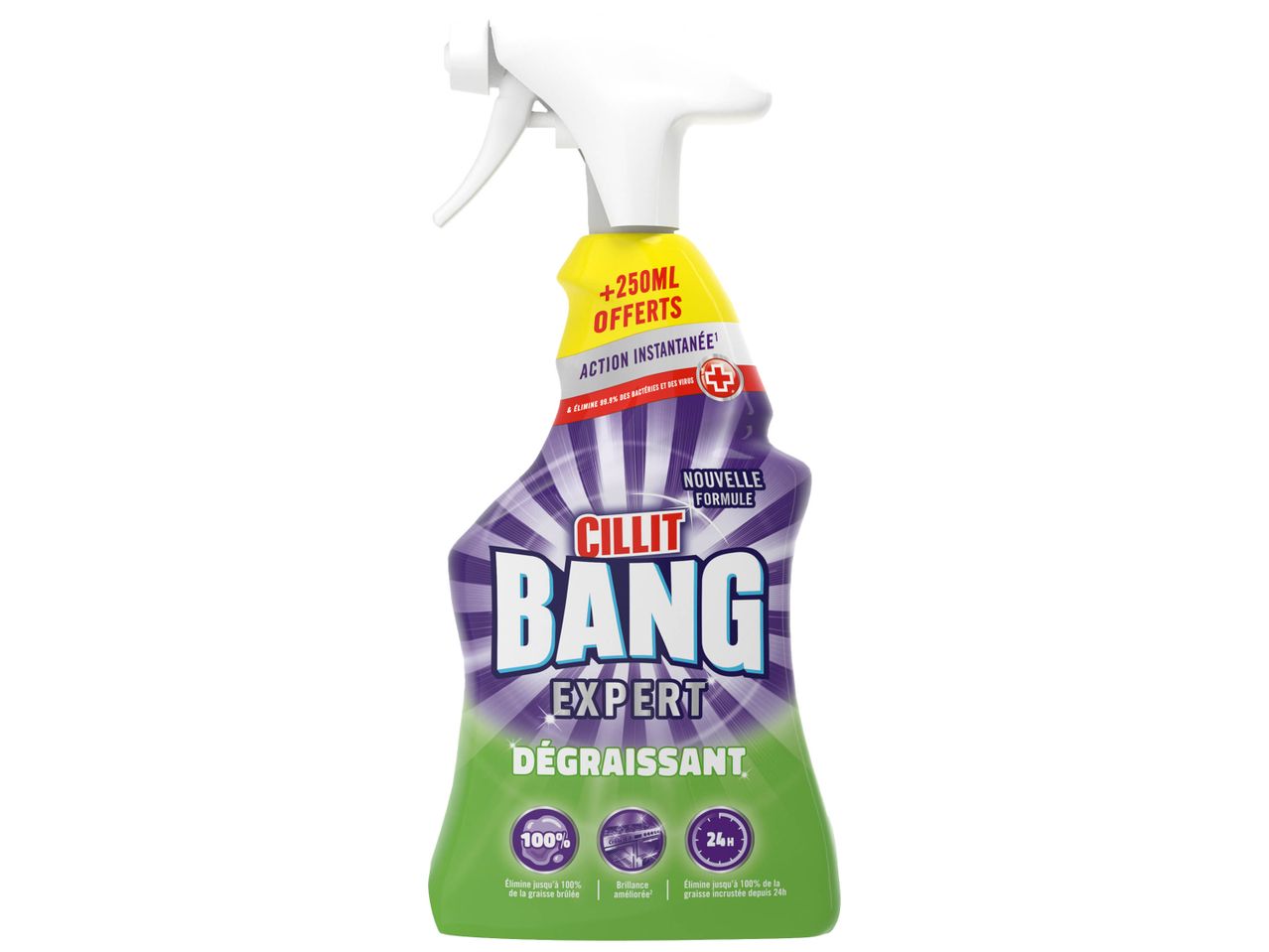 Bouteille de nettoyant désinfectant Cillit Bang Action.