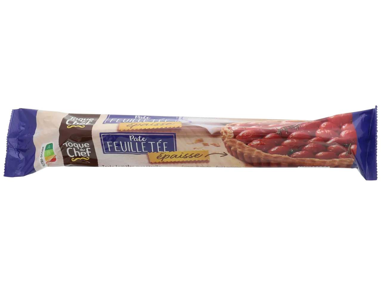 Pâte feuilletée épaisse avec une tarte aux tomates cerises.