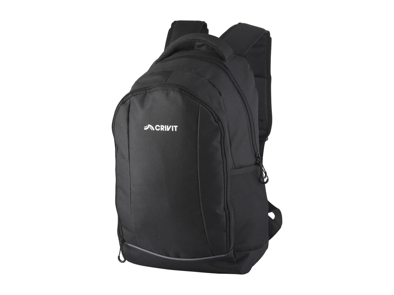 Black backpack with padded shoulder straps and a top carry handle