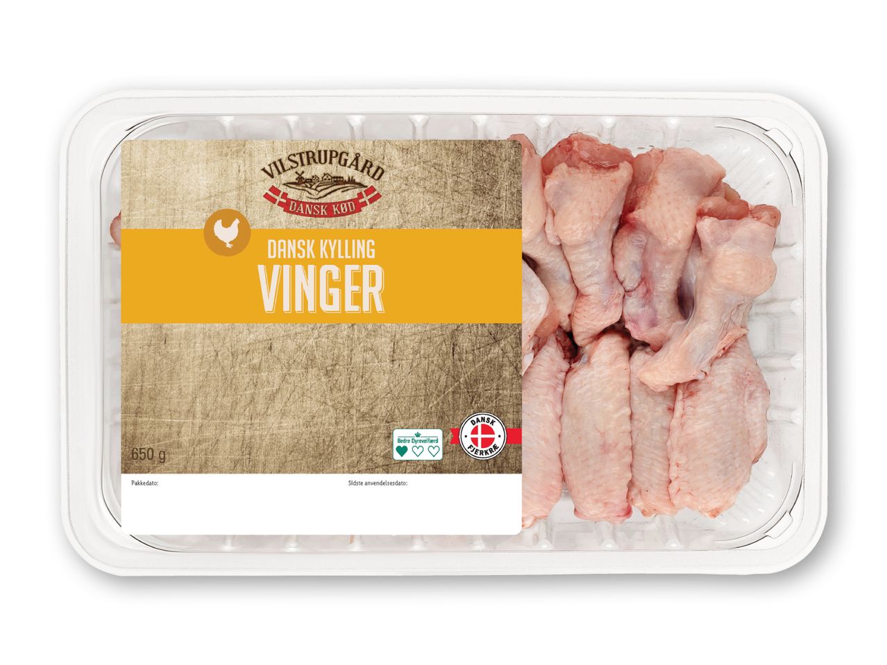 Pakke med friske kyllingvinger fra Vinde.