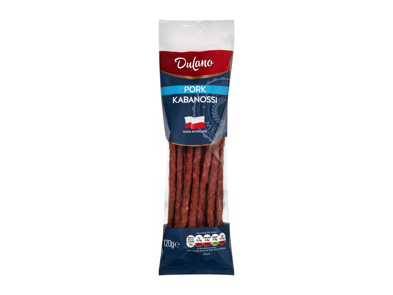 Dulano pork kabanossi, made in Poland.
