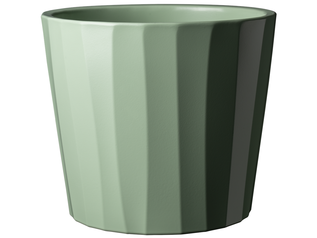 A sage green, fluted planter.