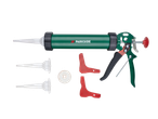 Pistola aplicadora Parkside com bicos e espátulas.