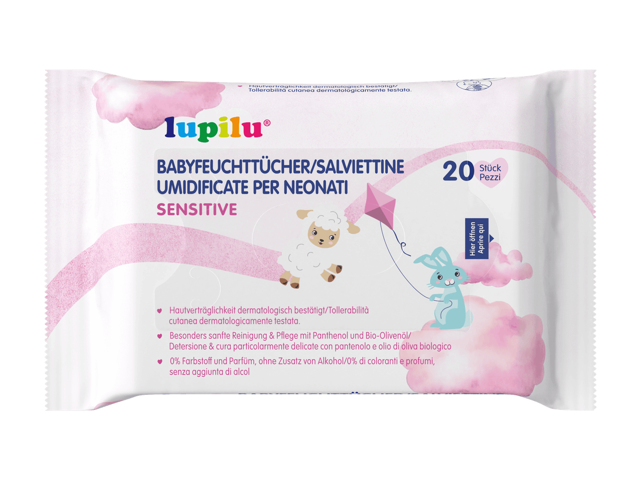 Confezione di salviettine delicate per neonati con disegni di pecora e coniglio, 20 pezzi
