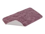 Purple bath mat with a leaf pattern and non-slip backing
