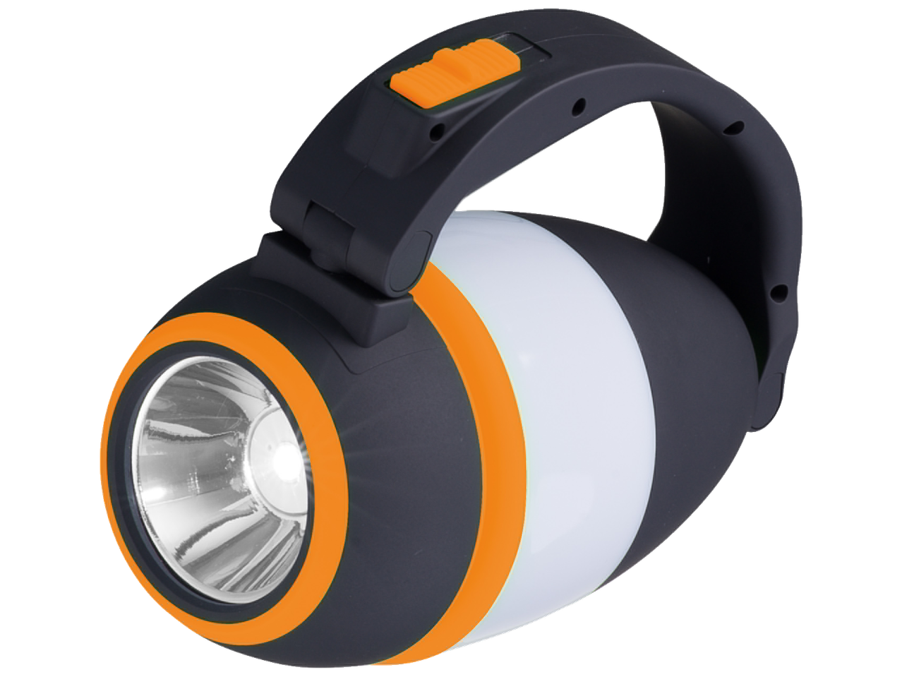 Lanternă LED CRIVIT cu reflector și lumină de lucru, în negru și portocaliu.