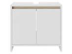 Armário de lavatório LIVARNO branco com detalhe em madeira e duas portas.