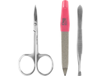 Kit de manicure Cien Beauty: tesoura, lixa e pinça.
