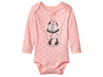 Розово бебешко боди с дълъг ръкав, щампа на Мини Маус и флорални мотиви.