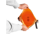 CRIVIT Open Water Swimming Buoy, orange, held open by hands