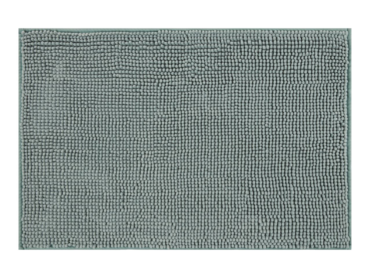A sage green bath mat with a textured surface.