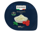 Queijo ITALIAMO Stracciatella (200g) em recipiente azul com tomates e manjericão.