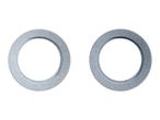 Two gray grinding wheels with a coarse texture, isolated on a white background.