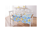 Table runners with lemons and blue and white pattern.