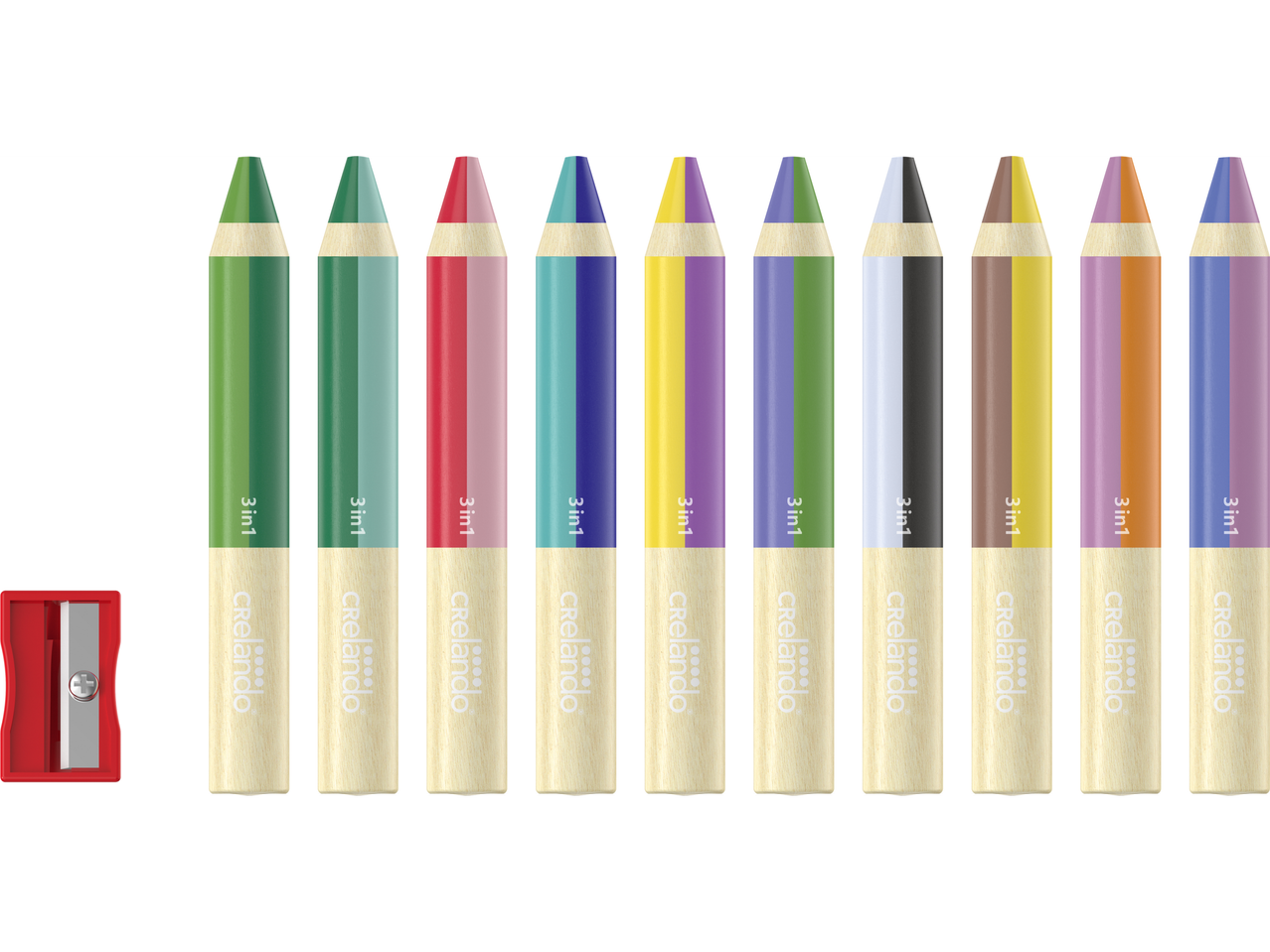 Crelando 3-in-1 Buntstifte mit Spitzer.