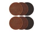 Six round abrasive pads in brown, dark brown, and black, arranged in two rows.