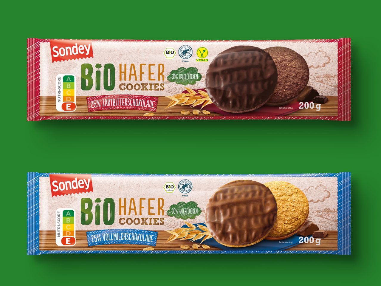 Sondey Bio Hafer Cookies: mit Milch- und Zartbitterschokolade.