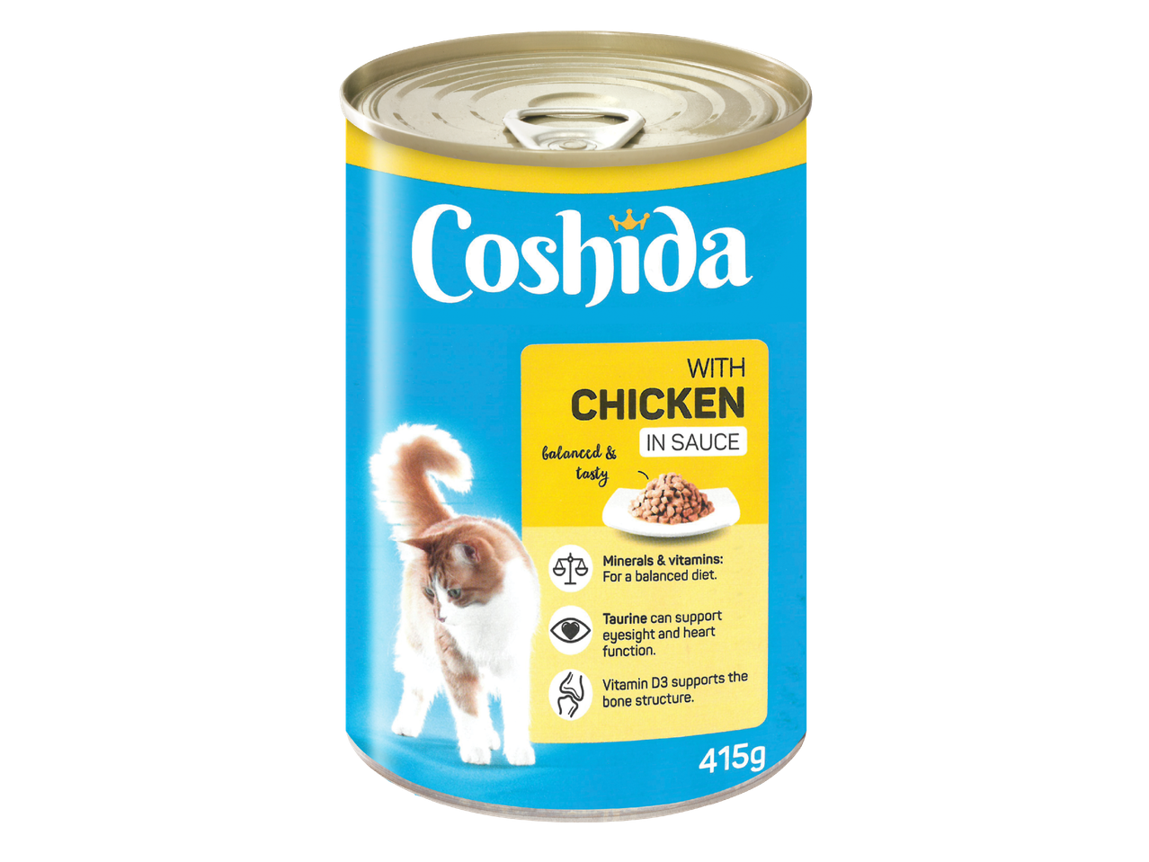 Консерва с пилешко в сос за котки, 415 г, с минерали, витамини, таурин и витамин D3.