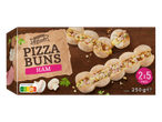 Pães de pizza com presunto Trattoria Alfredo: Duas embalagens com cinco pães de pizza congelados com presunto e queijo.