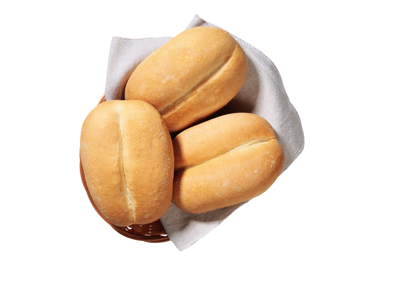 Trije žemljice v košarici.