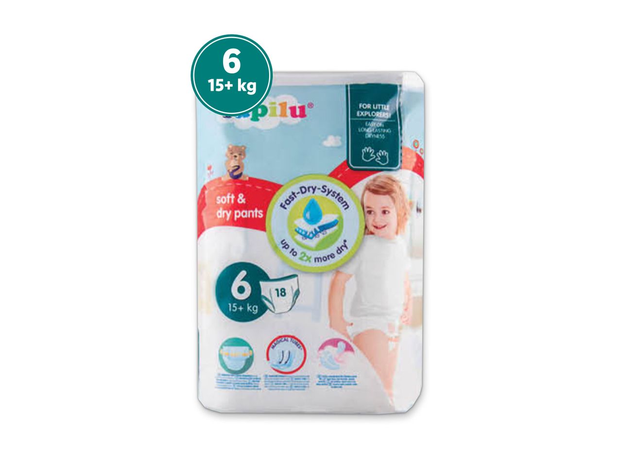 Pipilu sauskelnės, dydis 6 (15+ kg): minkštos ir sausos.