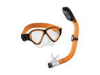 Orange og sort dykkermaske og snorkel sæt.