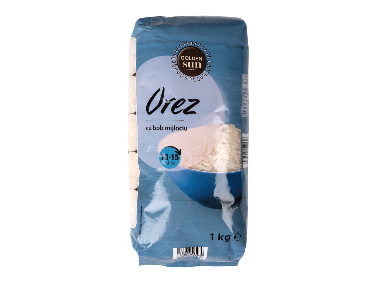 Pachet de 1 kg de orez Golden Sun bob mediu.