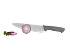Faca SilverCrest e fatias de cebola roxa.