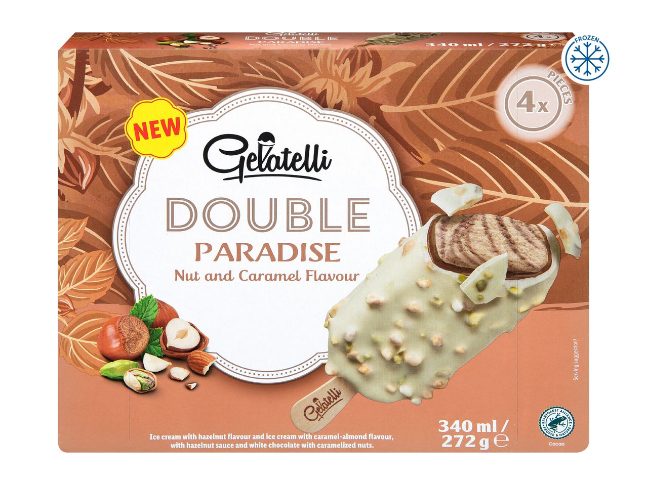Double Ice Cream Lollies Double Paradise, With Nut And Caramel Flavour 4 Pack