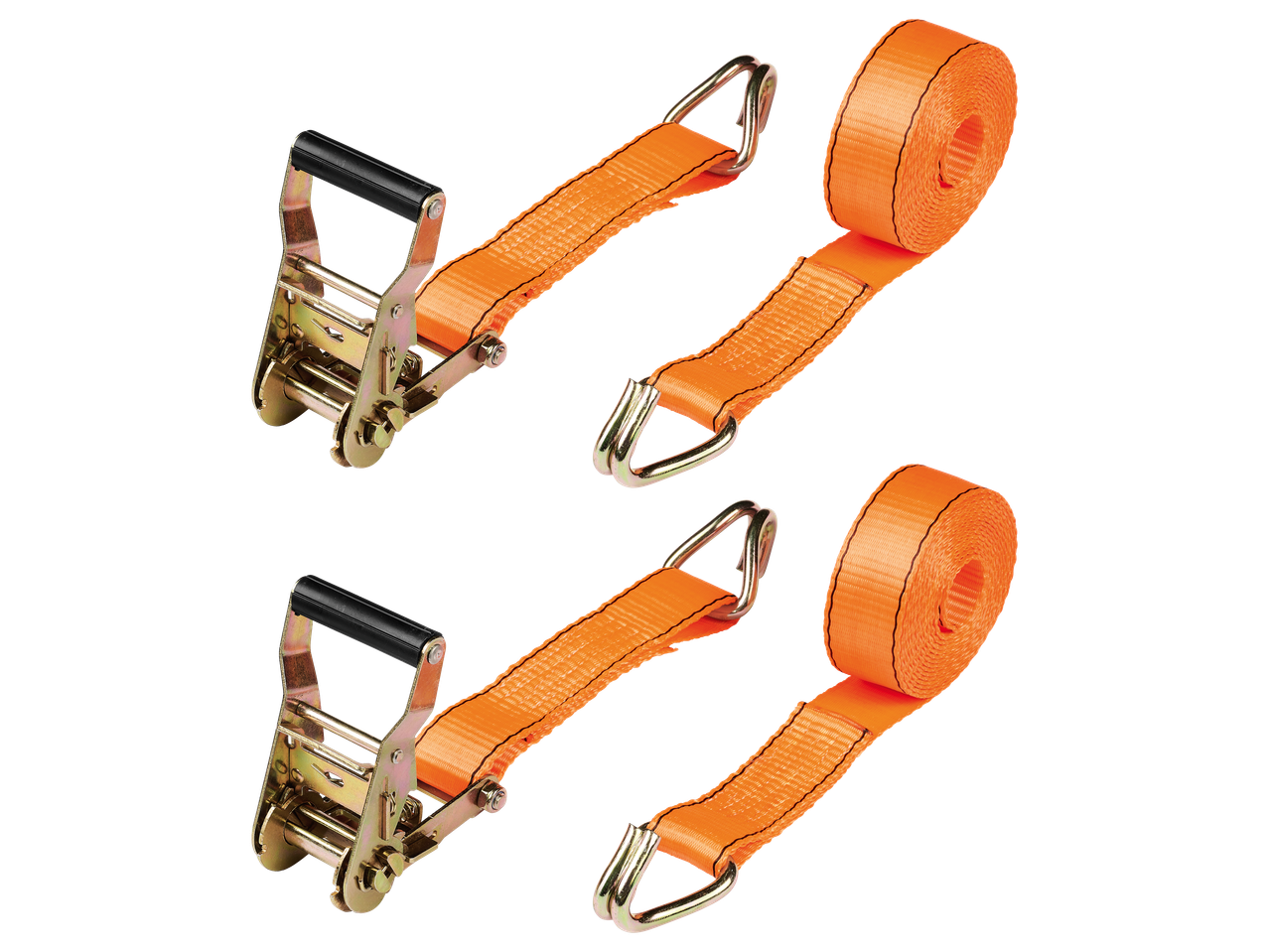 ULTIMATE SPEED® Ratchet Strap Set with two orange ratchet straps and hooks
