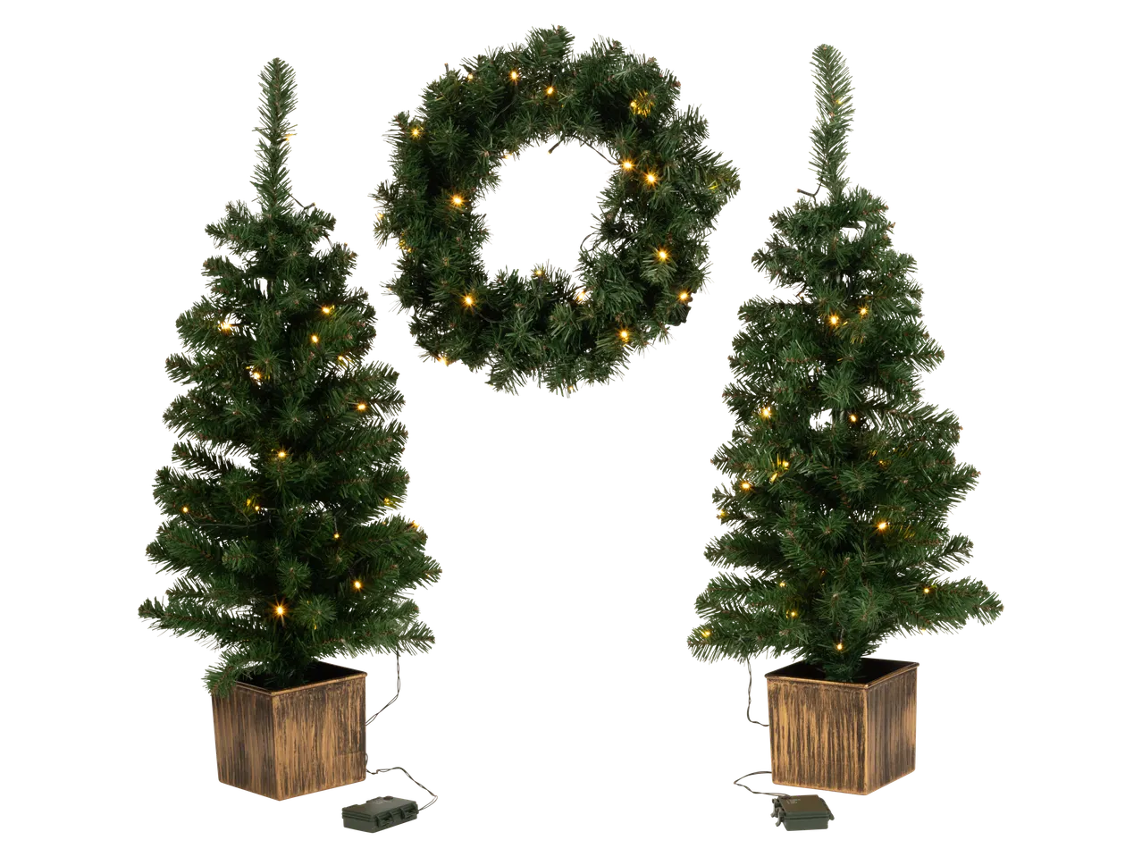 LIVARNO home 3 daļu LED Ziemassvētku eglīšu un adventes vainaga komplekts.