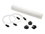 Vacuum sealer accessories including a roll of film, two hoses, and three vacuum stoppers.