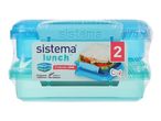 Two blue lunch boxes with a sandwich, labeled 2 x 15.2 oz / 450ml, phthalate & BPA free.
