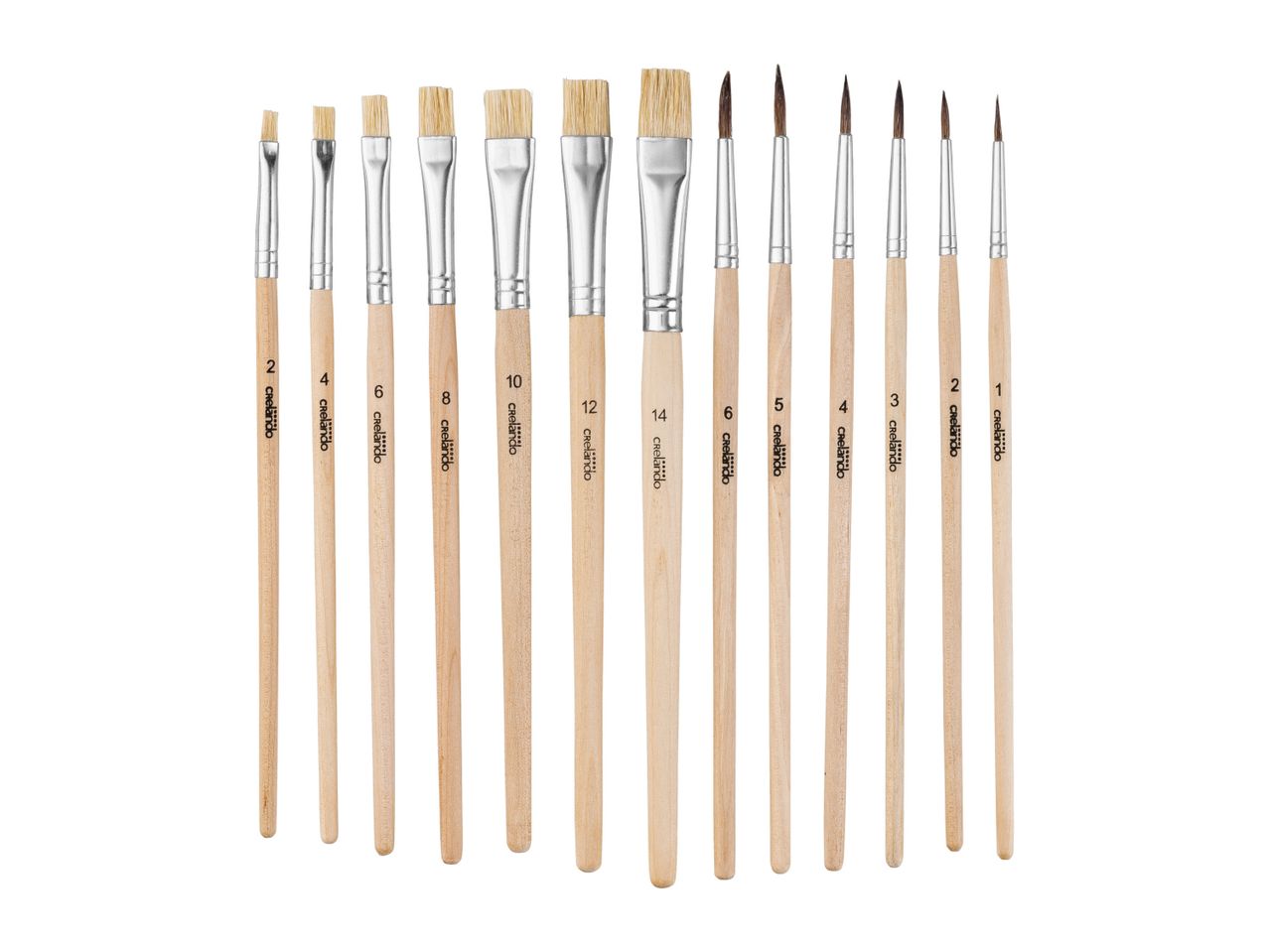 Crelando brush set: flat and round paint brushes.