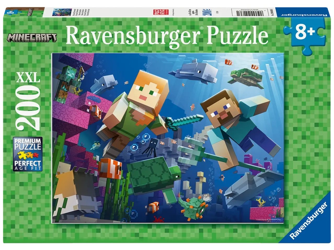 Minecraft Ravensburger Puzzle, 200 XXL pieces, 8+ age fit, featuring Alex and Steve underwater