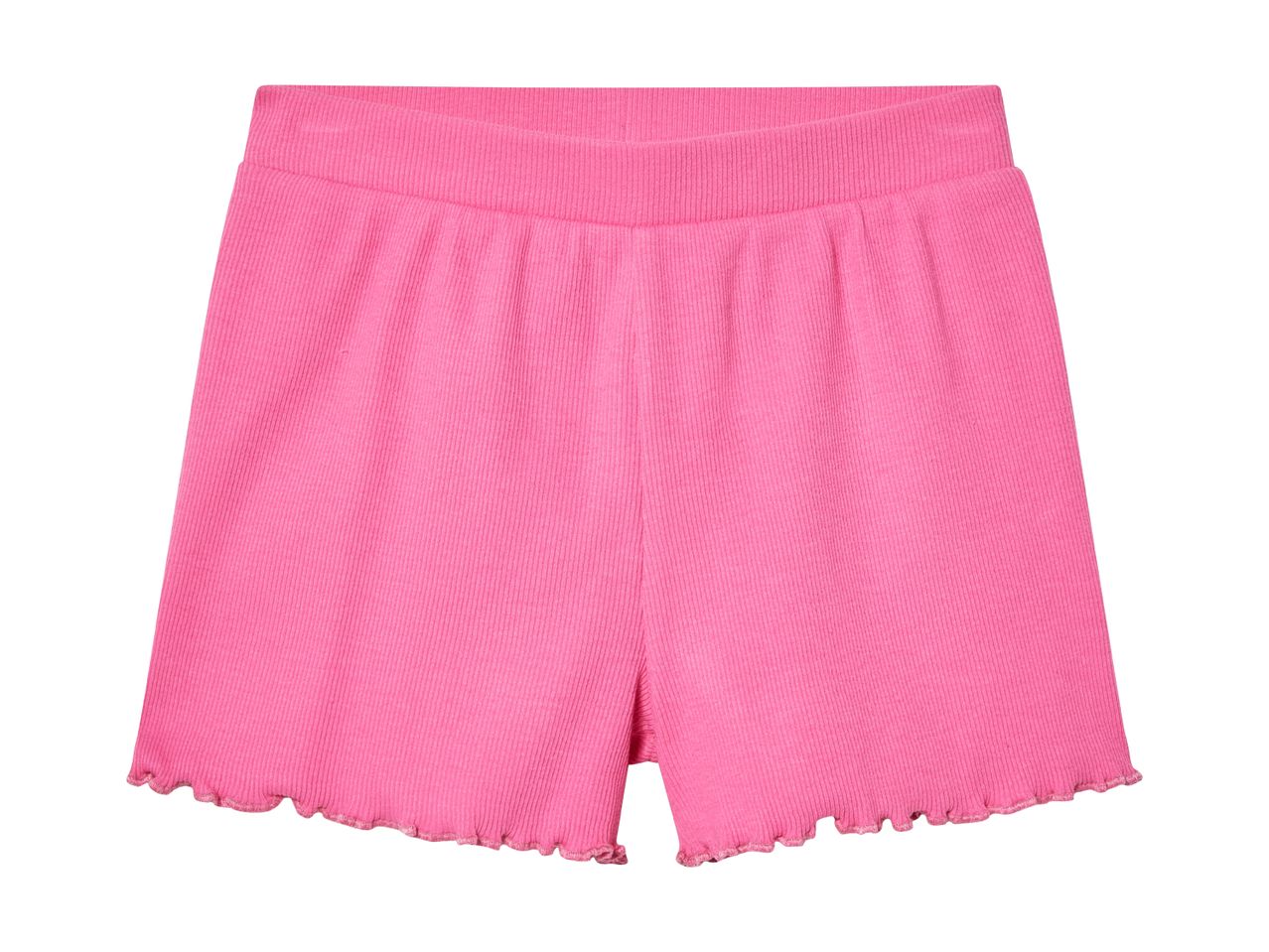 Lyserøde, korte, flæsede shorts til piger.