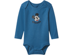 Baby Long Sleeve Bodysuit in blue with a Mickey Mouse graphic and 'Mickey' text.
