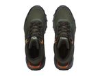 A pair of Crivit hiking boots in olive green with orange accents.