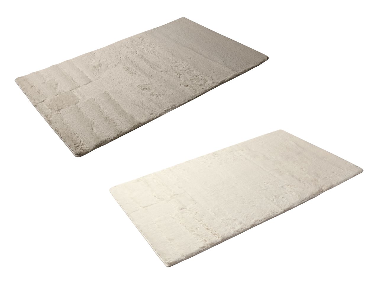 Zwei rechteckige, flauschige Teppiche in Beige und Creme
