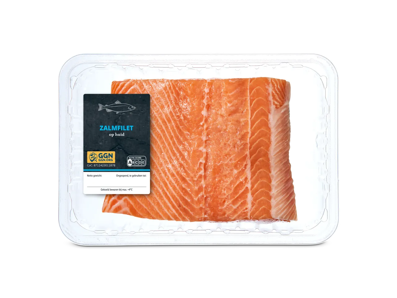 Verpakte verse zalmfilets.