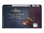 J.D. Gross Dark & Milk Chocolate Flaked Truffles box with two truffles and Fairtrade cocoa logo.