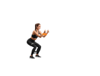 Mulher agachando com acessórios de fitness Crivit.