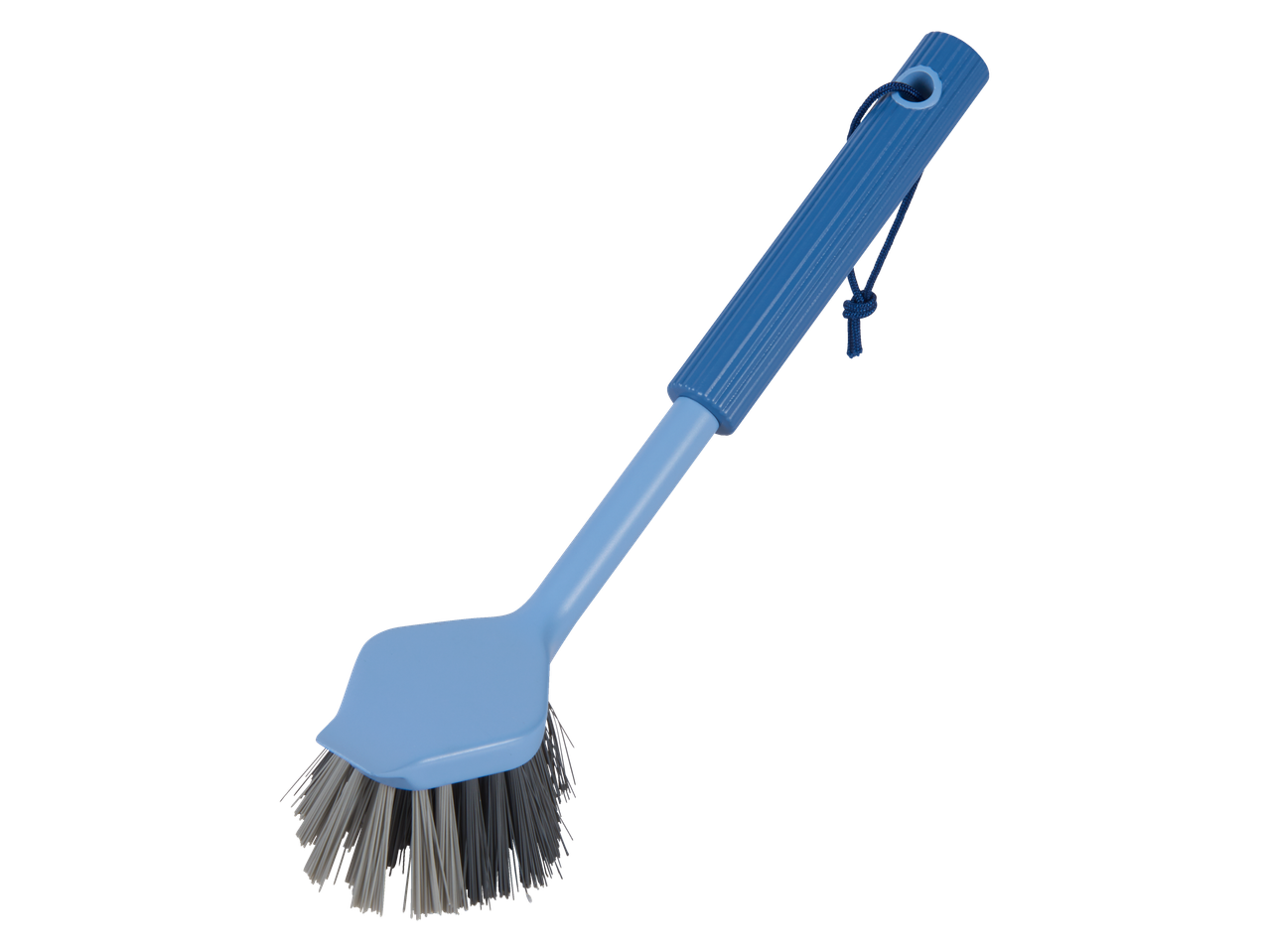 Escova de limpeza azul com cabo ergonômico.