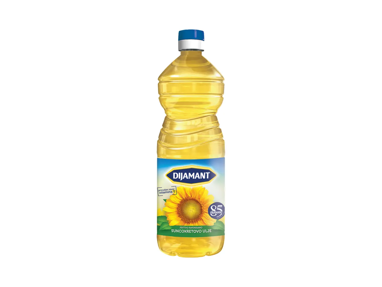 Boca Dijamant suncokretovog ulja sa etiketom na kojoj je suncokret.