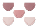 Fünf Damen-Slips in Rosa und Hellrosa.